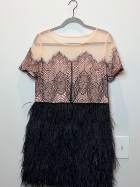 Sugarlips Blush and Black Lace Trim Dress